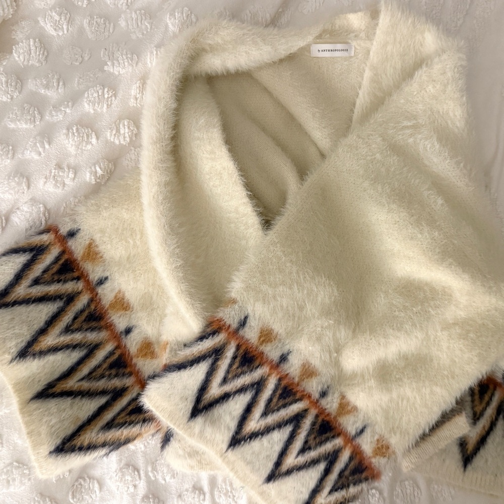 Anthropologie Cream Aztec Open Cardigan/Kimono/Jacket Size Large - Picture 6 of 16